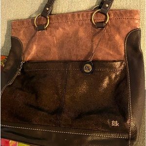 The Sak  Vintage All Leather Large 2 Toned Brown/ Metallic Shoulder Bag!